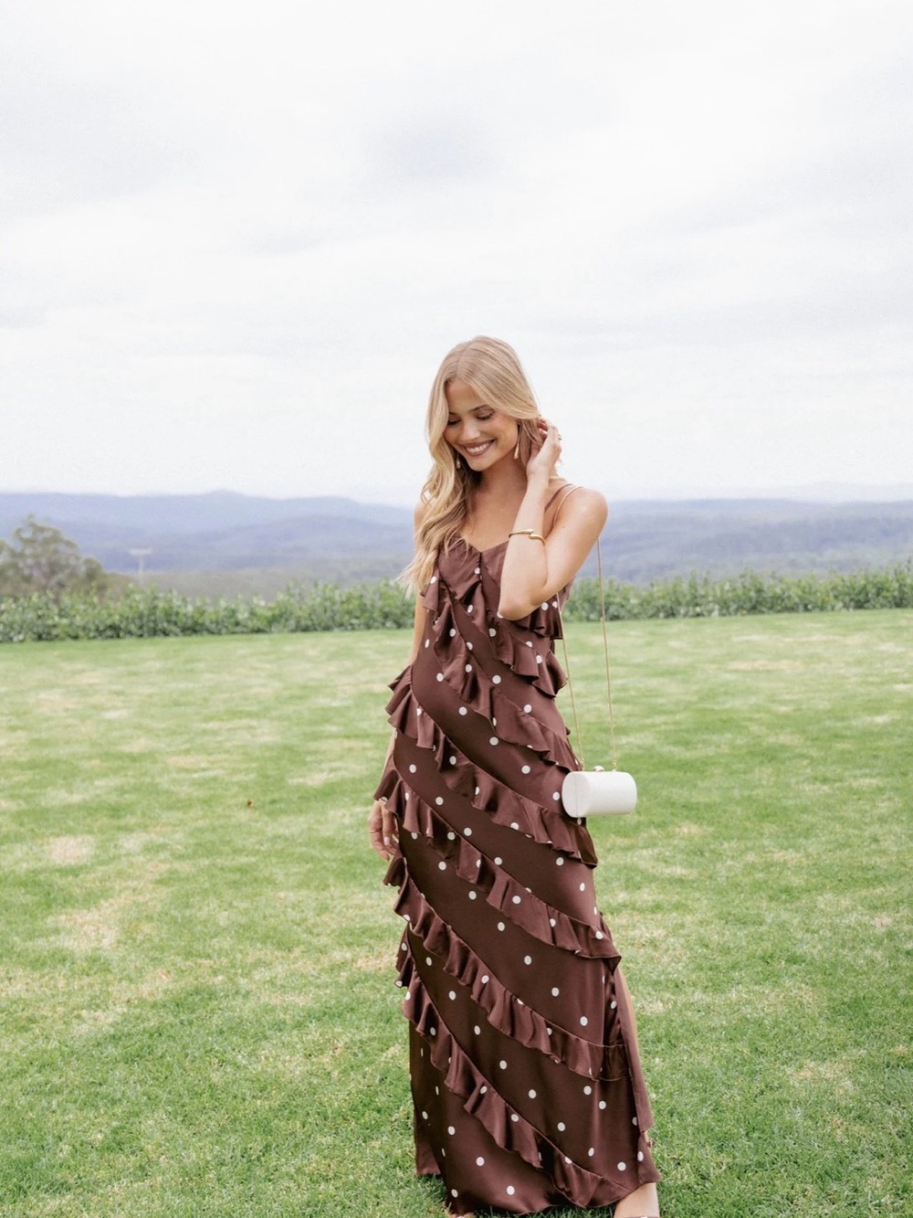 Petal & Pup Brown Polka Dot Ruffle Maxi Dress
